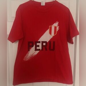 Vintage Peru T Shirt Ring Spun Size Large Soccer Football Merch Soft Cotton Red